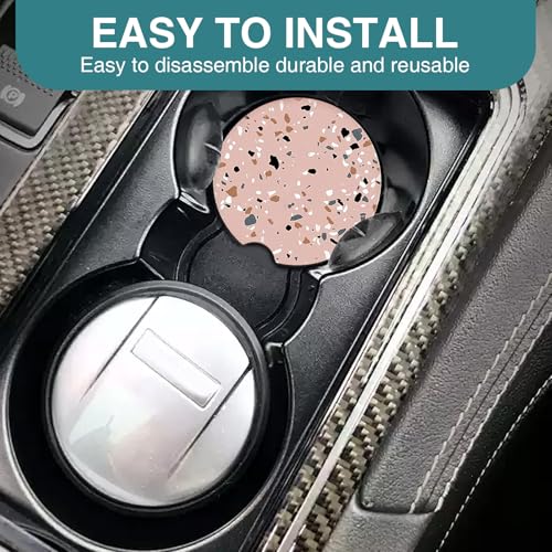 Absorbent Ceramic Car Cup Holder Coasters, 4 Pcs, White and Pink, 2.56 Inch Diameter, Round