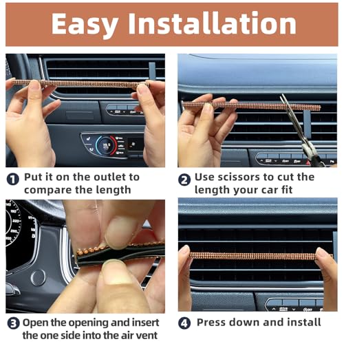 NBTEPEM Bling Car Air Conditioner Decoration Strip for Vent Outlet, 10 PCS Universal Rhinestone Car Vent Outlet Trim Decorations, Bling Interior Accessories for Women and Girls (Champagne) - color: Champagne