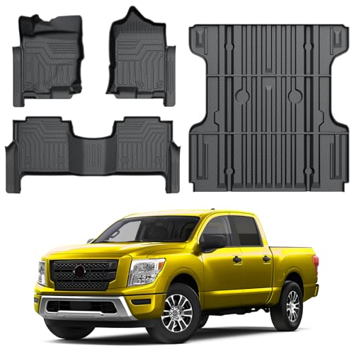 KUST Floor Mats Bed Mat Set for 2017-2024 Nissan Titan, 2016-2024 Titan XD Crew Cab, 5.6FT Truck Bed Liner All Weather TPE Rubber High Edge Heavy Duty - style: For │ Titan 2017-2024 │ Full Set