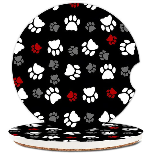 2 Pack Absorbent Car Coasters for Cup Holders,Ceramic Coasters with Cork Back and Finger Slot,2.56" Cupholder Accessories to Keep Your Car Cup Holders Clean and Dry(Cute Animal Dog Paw) - color: Cute Animal Dog Paw