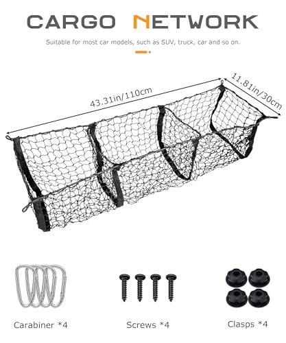 SCUARI Cargo Net,Truck Bed Organizer,Car Accessories Cargo Net for Pickup Truck Bed,3 Pocket Trucks Beds Cargo Nets,43.3" x 11.8" Elastic Cargo Nets,Suitable for Car SUV Van Trunk Pickup