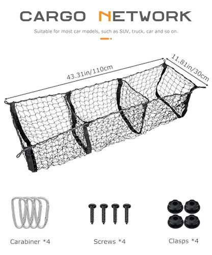 SCUARI Cargo Net,Truck Bed Organizer,Car Accessories Cargo Net for Pickup Truck Bed,3 Pocket Trucks Beds Cargo Nets,43.3" x 11.8" Elastic Cargo Nets,Suitable for Car SUV Van Trunk Pickup
