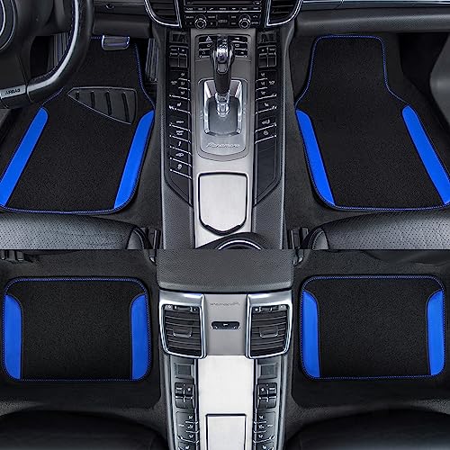 CAR PASS Rainbow Waterproof Universal Fit Faux Leather Car Carpet- Anti-Slip Nibbed Backing Floor Mats for SUV, Vans, Sedans, Trucks, Automotive Set of 4pcs (Black with Blue) - color: Blue
