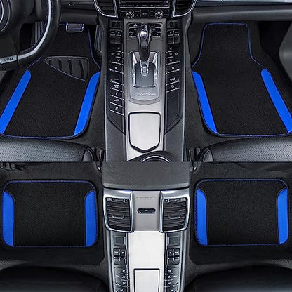 CAR PASS Rainbow Waterproof Universal Fit Faux Leather Car Carpet- Anti-Slip Nibbed Backing Floor Mats for SUV, Vans, Sedans, Trucks, Automotive Set of 4pcs (Black with Blue) - color: Blue