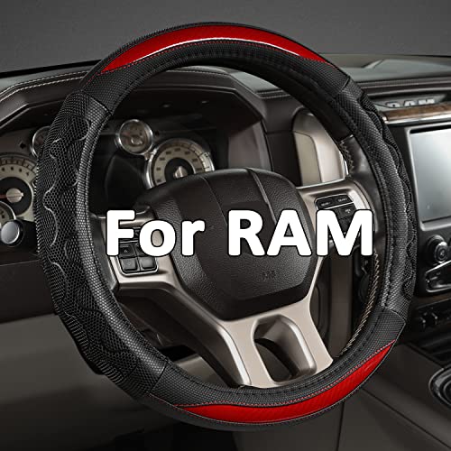 GIANT PANDA Steering Wheel Cover for Dodge Ram 1500 - Car Steering Wheel Covers for Dodge Ram 2500 3500 15.5-16 inch - Red - color: B-Black+Red
