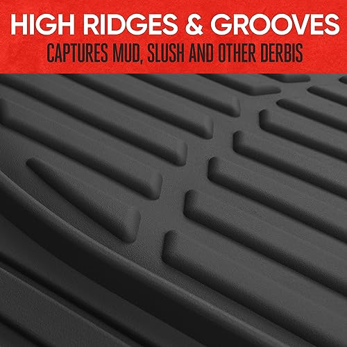 Motor Trend Original FlexTough Black Rubber Car Floor Mats for 3 Row Vehicles, Front & Rear 2nd Row Deep Dish All Weather Automotive Heavy Duty Trim to Fit, Automotive Liners for Cars Truck Van SUV