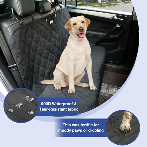 Back Seat Cover - 900D Oxford Waterproof Car Seat Protector, Fits Cars/SUVs/Trucks, Split Bench, Non-Slip, for Messy Kids & Drooling Dogs, Easy Clean(Black) - size: Medium-54"W