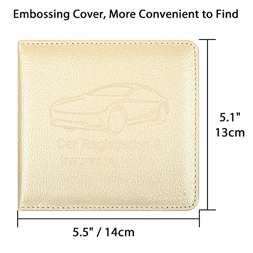 Car Insurance and Registration Holder, 5.5 x 5 Inch PU Leather Vehicle Glove Box Organizer Wallet Case for Insurance Card, Driver License, Paperwork - Champagne - color: Champagne