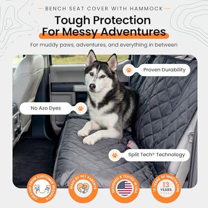 4Knines Crew Cab Truck Seat Cover with Dog Hammock for Fold Up Seats – Split Design for Seat Access, Waterproof & Non-Slip Protection (Driver Side, Black)