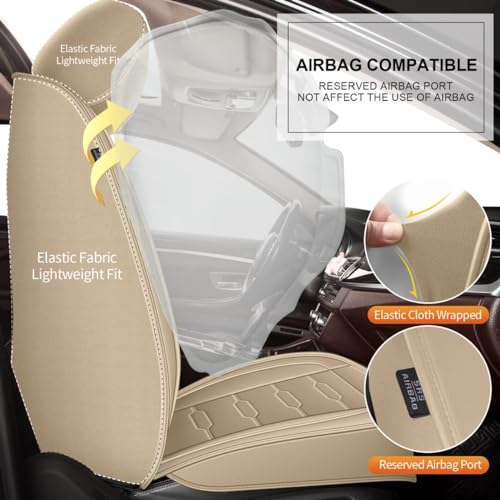 2 Front Seat Cover Custom Fit for Cadillac XT5 2017 2018 2019 2020 2021 2022 2023 2024 2025 2026 Faux Leather Car Seat Covers Compatible Airbag XT5 Seat Protector Vehicle Cushion Covers Beige