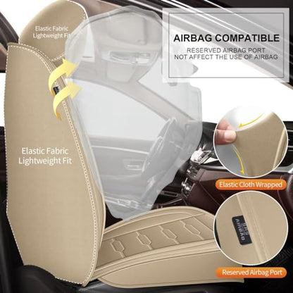 AOMSAZTO 2 Front Car Seat Covers Fit for Honda Ridgeline 2006-2025: Waterproof Faux Leather Seat Covers Compatible Airbag (Beige) - color: #016 Beige, size: 2006-2014&2024-2025-2 front seat covers only