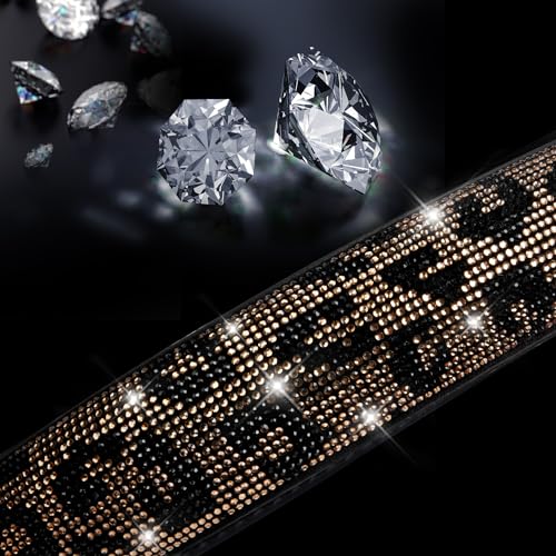 CAR PASS Bling Diamond Steering Wheel Cover Leopard Pattern, Sparkly Crystal Glitter Rhinestones Black Leather Wheel Protect for Women Girl Fit Suvs,Vans,Sedans,Cars,Trucks, 14" 1/2-15" Gold Leopard - color: Leopard Diamond