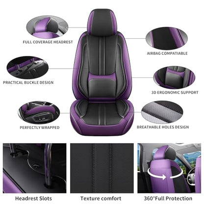Car Seat Covers Full Set Fit for KIA Seltos 2021-2026, Automotive Luxury Faux Leather Seat Covers 5 Seats, Breathable Anti-Slip Seat Protectors (Black&Purple,Full Set)