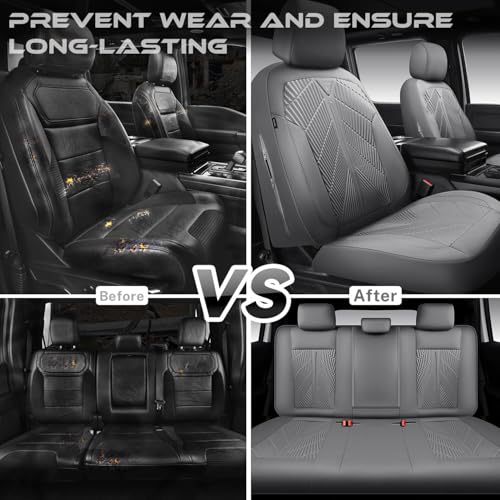 CAR PASS Waterproof Car seat Covers Full Sets Neoprene Wetsuit, All-Weather Non-Slip Durable, Universal Fit for SUV Sedans Trucks Vans Automotive, Armrest Airbag Compatible, 3D Emboss All Gray - color: ALL Gray, size: Full Set