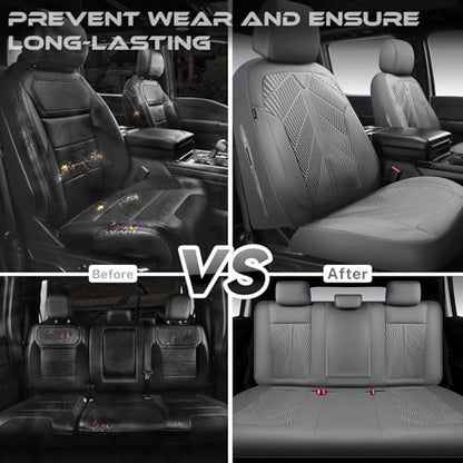 CAR PASS Waterproof Car seat Covers Full Sets Neoprene Wetsuit, All-Weather Non-Slip Durable, Universal Fit for SUV Sedans Trucks Vans Automotive, Armrest Airbag Compatible, 3D Emboss All Gray - color: ALL Gray, size: Full Set