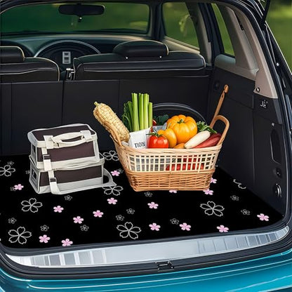 Universal Car Trunk Mat 29" x 39", Pink Simple Flowers All Weather Trunk Protection Cargo Liner, Durable Cargo Mat Rear Trunk Liner,Stylish Vehicle Interior Accessories Suitable for Most Car Models - color: Pink Simple Flowers