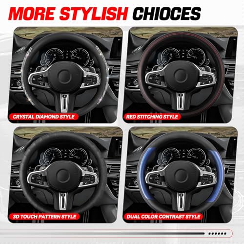 Auto Dynasty Steering Wheel Cover, Breathable Microfiber Leather Car Steering Wheel Protector with 3D Textured, Non-Slip Grip, [14 1/2 to 15 Inches] Universal Fit Cars Trucks SUVs - color: 3D Texture B