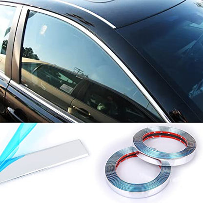 32Ft Automotive Car Exterior and Interior Molding Trim Universal Bumper Window Door Body Side and Household Furniture Surfaces Decorative Strip Scratch-Proof (5/16 inch (8mm), Chrome Silver)