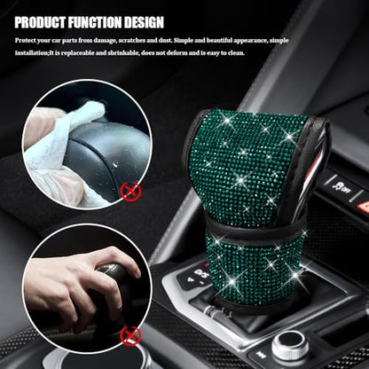 Bling Auto Gear Shift Knob Cover, Car Shifter Cover, Sparkly Crystal Rhinestones Gear Shift Knob Cover for Women Girls, PU Leather Shift Gear Cover with Bling Accessories Fit Cars (Green) - color: Green