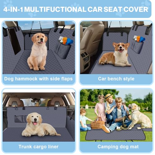 Dog Car Seat Cover for Back Seat, Waterproof Protector with Side Flaps, Scratchproof Hammock, Non-Slip Bottom for Cars/Trucks/SUVs (Grey) - color: Grey