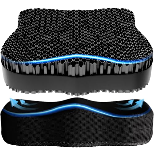 Gel Seat Cushion, Office Chair Seat Pad Cushion for Long Sitting Relieve Sciatica, Back, Pressure Sore Ulcer Pain, Anti-Slip Egg Cushion for Office Chairs Car Stadium - color: Black, size: Large