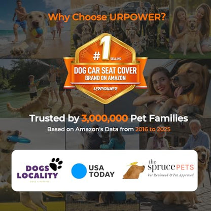 URPOWER Dog Car Seat Cover for Back Seat - Waterproof Non-Slip Car Seat Protector for Dogs Pet, Scratchproof Back Bench Seat Covers for Compact Cars Small SUVs, Black