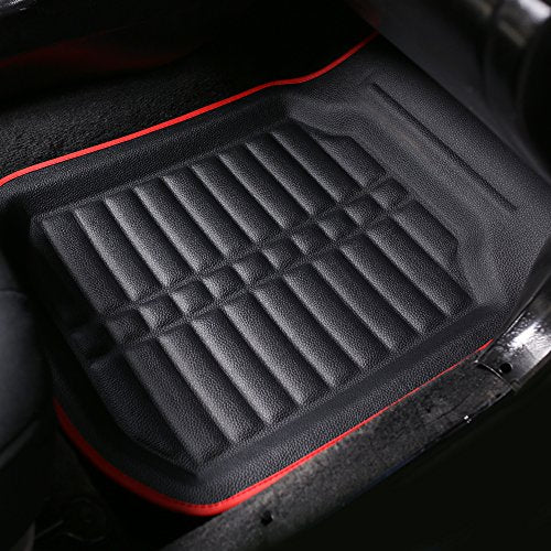 FH Group Automotive Floor Mats - PU Leather Floor Mats, Deep Dish Design, Floor Mats for Cars, Universal Fit Floor Mats Front Set, Floor Mats for Most Sedan, SUV, Truck Floor Mats Red Black - color: Red Black - Front