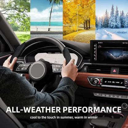 Suede Steering Wheel Cover with Anti-Slip Lining and Segmented Design 2pcs Universal Steering Wheel Protector for Men and Women, Car Interior Accessory (Suede Black)