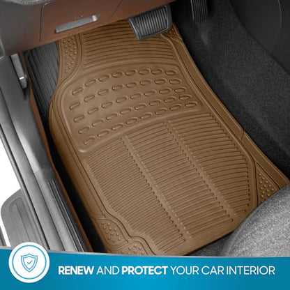 BDK ProLiner Heavy Duty Rubber Floor Mats for Auto - All Weather Protection Liners 3 PC Set (Tan Beige) - color: Beige