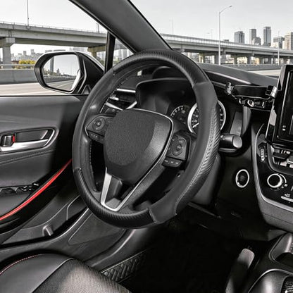 SEG Direct Car Steering Wheel Cover Standard Medium Size 14 1/2-15 inch, Non-Folding Packaging, Heavy Duty, Non-Slip, Black Microfiber Leather with Carbon Fiber Pattern - color: 1. Black with Carbon Fiber Pattern, size: Standard size[14 1/2''-15'']