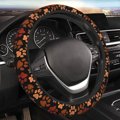 Dog Cat Paw Print Steering Wheel Cover Anti-Slip,Sweat Absorption Universal 15 inch Steering Wheel Covers Cute car Accessories for Men Women - color: Brown