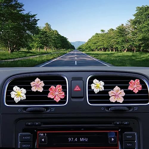 Cute Car Air Fresheners Vent Clips 6 PCS, Flower Air Vent Clips Pink Car Accessories Interior Aesthetic Women Automobile Air Conditioning Vents Decorations