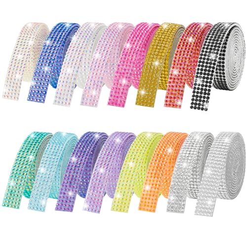 16-Yard Bedazzling Strips, 5-Rows 16-Roll Rhinestone Ribbon Self Adhesive, 16 Colors Bedazzling Kit, Rhinestones for Crafting, Rhinestone Strips for DIY Craft, 0.45inch Width - color: 5 Rows 16 Colors-2