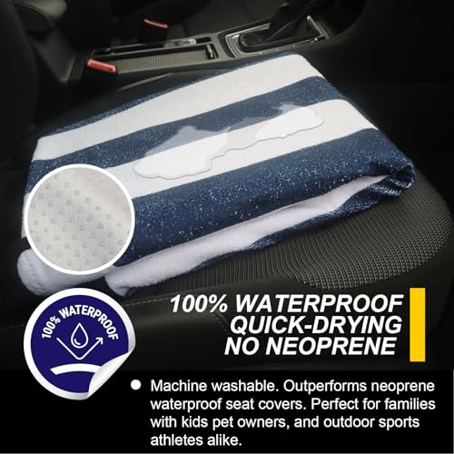 Back Seat Cover for Car Trucks Van SUV,Waterproof Rear Bench Towel Seat Covers for Dogs and Kids,Automotive Backseat Protector (Blue Stripe)