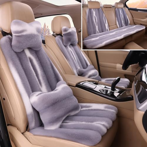 Full Set 5 Seat Fluffy Faux Rabbit Fur Car Seat Cover for Fuzzy Soft Auto Universal Car Seat Plush Vehicle Seat Protector Pad with Non-Slip Backing, Car Accessories Home and Office Chair - color: Grey, size: Full Set With Backrest