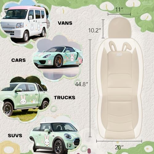 PIC AUTO Car Seat Covers, Cute Rabbit Premium Beige Leather Seat Covers, Universal Fit Front Seat Covers for Cars, Trucks, SUVs, Soft & Wear-Resistant Auto Interior Protection with Airbag-Compatible - color: Beige