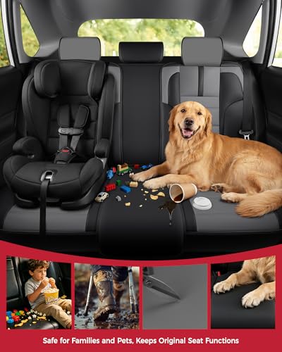 FREESOO Universal Full Seat Covers, Waterproof Faux Leather Automotive Seat Covers with Carbon Fiber Texture Seat Belt Pads, Anti-Slip Airbag Compatible Car Seat Covers for Cars SUVs Trucks - color: Black Gray, size: Full Set - 5 Seats