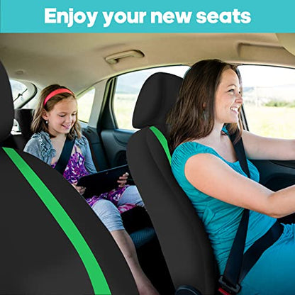FH Group Car Seat Covers Full Set Cloth - Universal Fit Automotive Seat Covers, Low Back Front Seat Covers, Solid Back Seat Cover, Washable Car Seat Cover for SUV, Sedan and Van Green - color: Green, size: Full Set