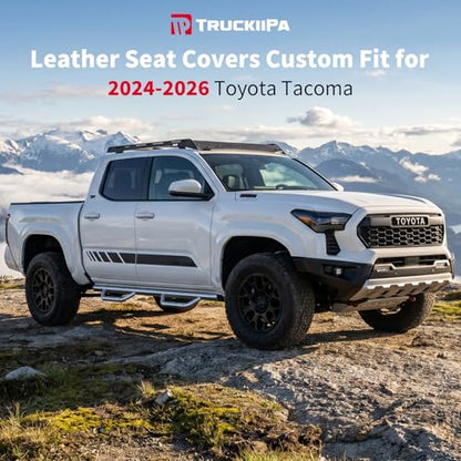 Truckiipa Toyota Tacoma Car Seat Covers Full Set, Leather Waterproof Truck Seat Covers Fit for 4th Gen 2024 2025 2026 Toyota Tacoma Double Crew Cab, Full Set, Black - color: Full Set/Black, size: Tacoma 2024-2026