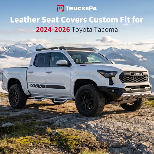 Truckiipa Toyota Tacoma Car Seat Covers Full Set, Leather Waterproof Truck Seat Covers Fit for 4th Gen 2024 2025 2026 Toyota Tacoma Double Crew Cab, Full Set, Black - color: Full Set/Black, size: Tacoma 2024-2026