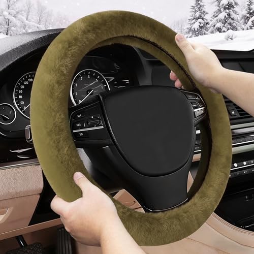Furry Warm Steering Wheel Cover, Universal 14.5-15 Inch Winter Plush Warm Steering Wheel Cover, Soft Fluffy, Anti-Slip Design, Soft Texture (Green) - color: Green Plush