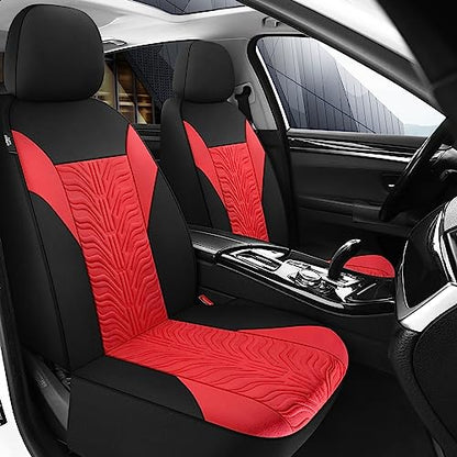 CAROMOP Car Seat Covers Front Set, Washable and Breathable Premium Cloth Seat Covers for Cars, Universal Fit for Most Car Interior Covers-Sedan Truck SUV(Black/Red)