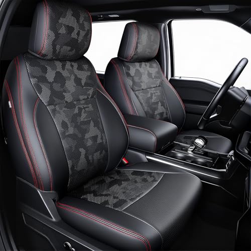 Premium Faux Leather Seat Covers for Ford F150 SuperCrew XL XLT STX (2021–2026) & F250/F350/F450 Crew Cab XL XLT (2023–2026) - Fully Covered - Designed for 40/Console/40 Front Seats - Camo Black - color: Camo-Black & Full Sets & Crew Cab, size: 21-26 F150