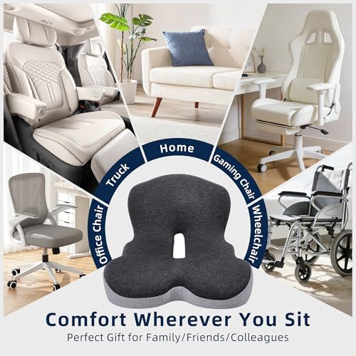 lazyzzz Office Chair Cushion, Memory Foam Seat Cushion with Lumbar Support & Adjustable Strap, Ergonomic Car Orthopedic Seat Cushion Back Pain Relief for Truck Driver, Office Chair, Gaming Chair