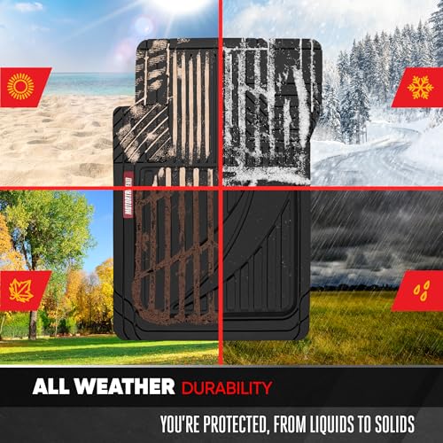 Motor Trend FlexTough Advanced Heavy Duty Black Rubber Car Floor Mats & Cargo Liner for SUV & Car Full Set - Universal Trim to Fit All Weather Automotive Floor Mat & Cargo Liners for SUV, Car, & Van