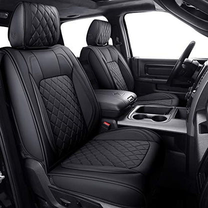 Aierxuan Dodge Ram Front Seat Covers Custom Fit 2009-2026 1500/2500/3500 Truck Pickup Crew Quad Regular Cab Heavy Duty Waterproof Leather Airbag Compatible Cushions(2 PCS Front/Black) - color: 2 PCS Front/Black