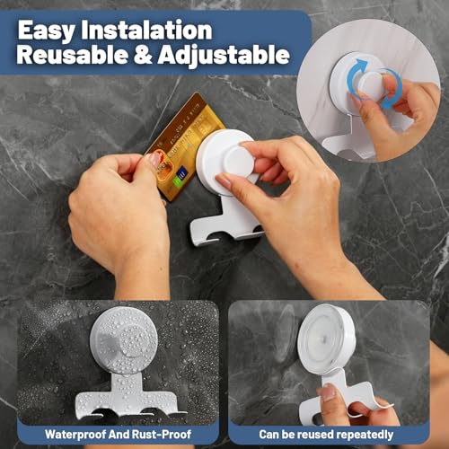 No-Drill Suction Cup Razor and Shaver Holder, Stainless Steel Shower Hook for Towel & Loofah, Damage-Free Reusable Bathroom Wall Organizer(2 Pack White) - color: White