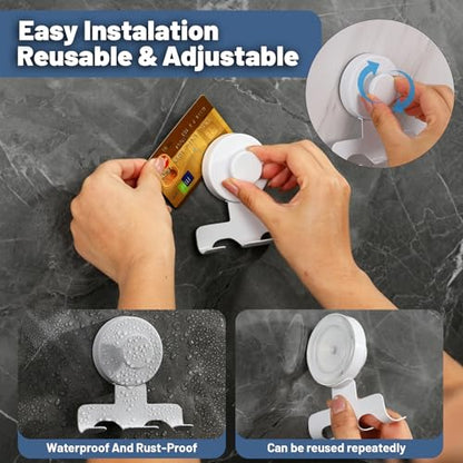 No-Drill Suction Cup Razor and Shaver Holder, Stainless Steel Shower Hook for Towel & Loofah, Damage-Free Reusable Bathroom Wall Organizer(2 Pack White) - color: White