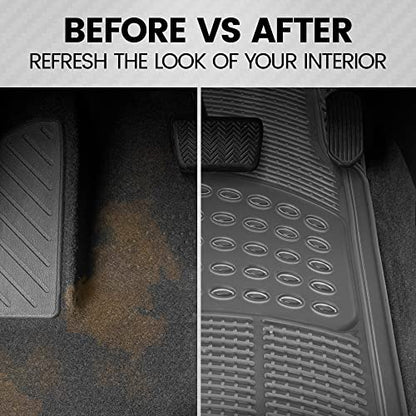 BDK OF-554 Rubber Car Floor Mats, Universal Front & Rear Combo Set with Trunk Cargo Mat Liner for Car Sedan SUV Van, Heavy Duty All Weather Trim to Fit - color: Clear