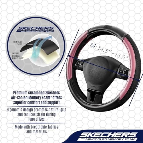 Skechers Air-Cooled Steering Wheel Cover,Leather Car Steering Wheel Cover Universal Fit 14" 1/2-15" Car Wheel Protector for Men Women Fit Suvs,Vans,Sedans,Car,Trucks,Pink - color: Pink